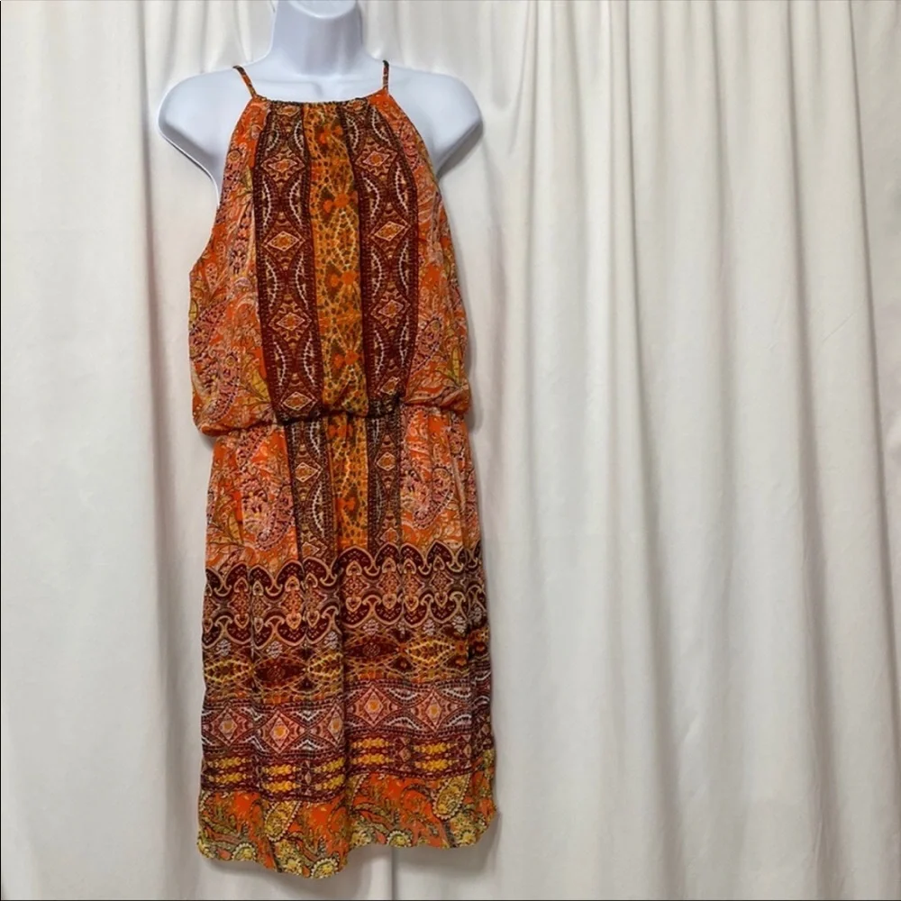 London Times Orange Paisley Halter Dress - Picture 4 of 6